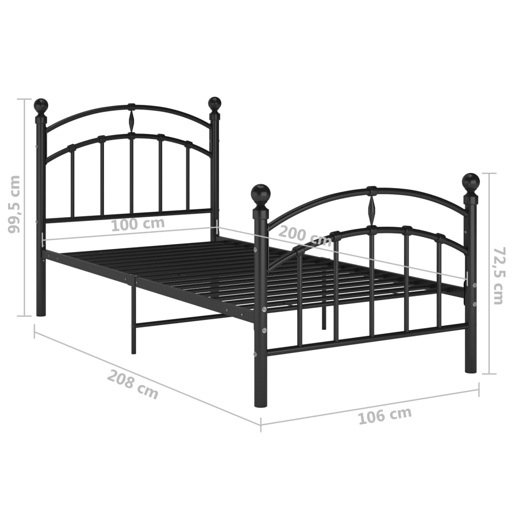 Bed Frame | Black | Powder-coated metal | 100x200 cm | Tough | Bed Frame