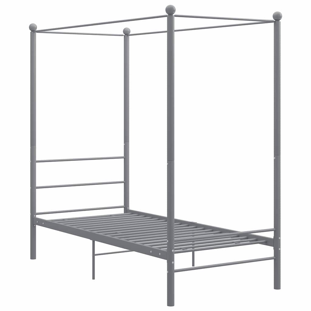 Canopy Bed Frame without Mattress Grey Metal 90x200 cm