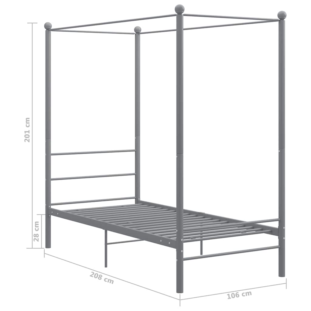 Canopy Bed Frame without Mattress Grey Metal 90x200 cm
