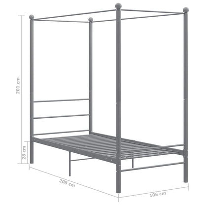 Canopy Bed Frame without Mattress Grey Metal 90x200 cm