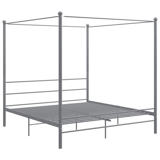 Canopy Bed Frame without Mattress Grey Metal 180x200 cm Super King