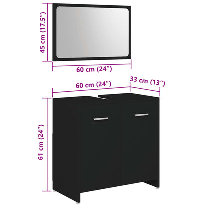 4 Piece Bathroom Furniture Set Black Engineered Wood