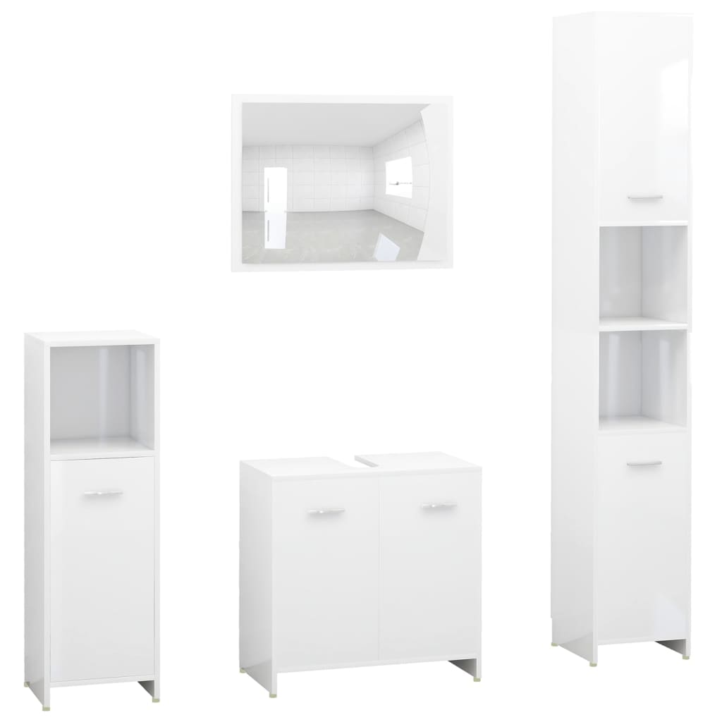 4 Piece Bathroom Furniture Set High Gloss White Engineered Wood