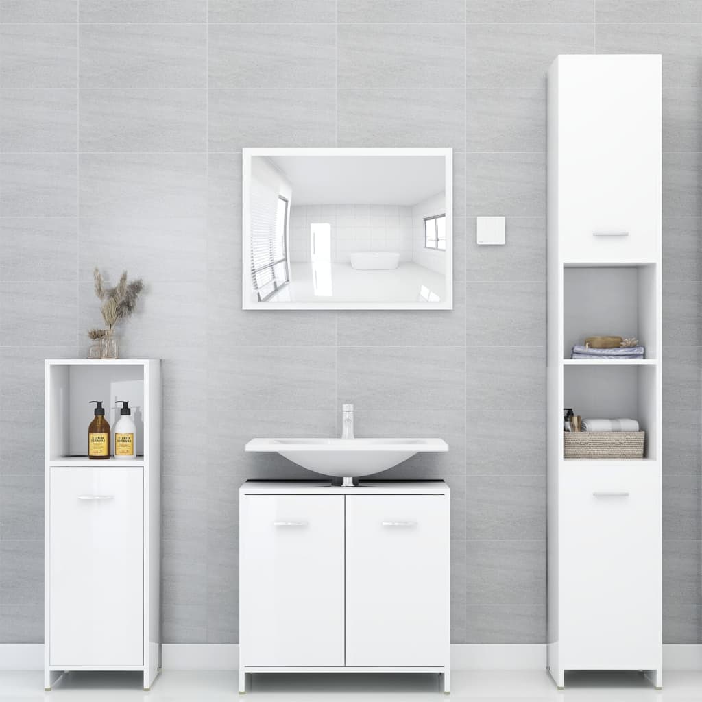 4 Piece Bathroom Furniture Set High Gloss White Engineered Wood