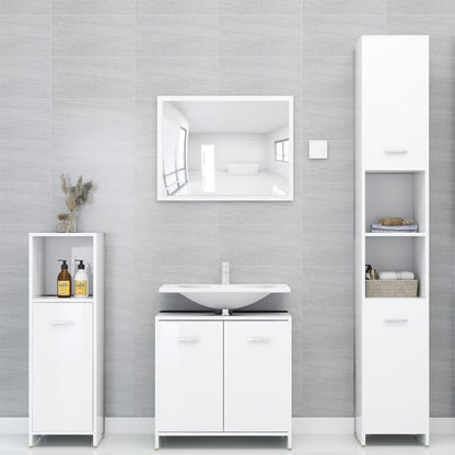 4 Piece Bathroom Furniture Set High Gloss White Engineered Wood