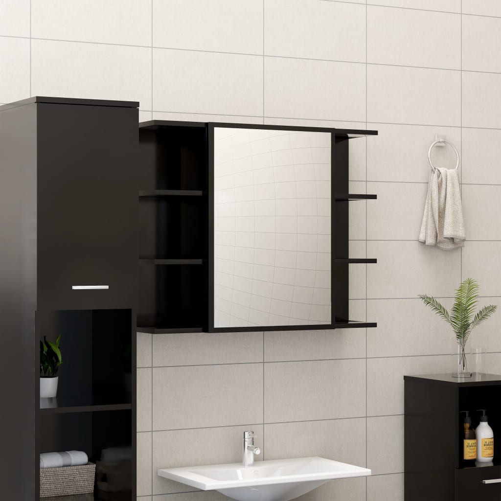 4 Piece Bathroom Furniture Set Black Engineered Wood