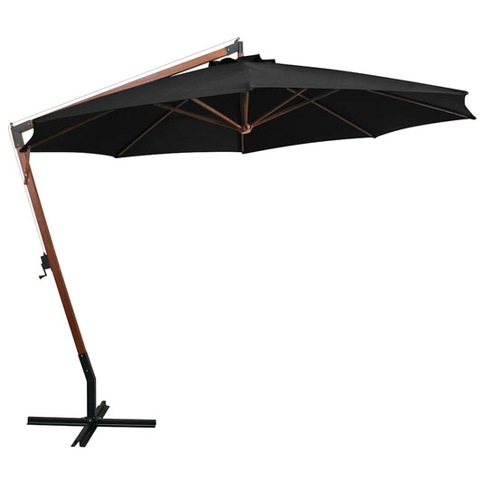Hanging Garden Parasol with Pole Black 3.5x2.9 m Solid Fir Wood