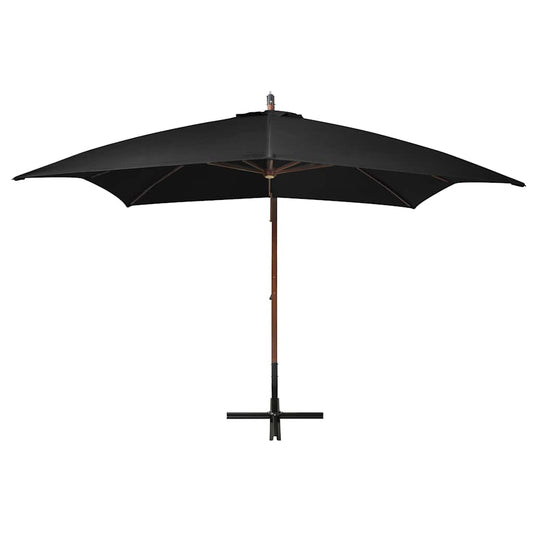 Hanging Garden Parasol with Pole Black 3x3 m Solid Fir Wood