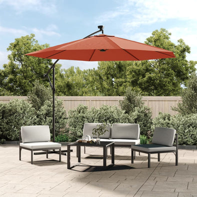 Cantilever Garden Parasol with LED Lights and Steel Pole Terracotta