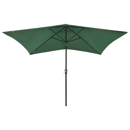Garden Parasol with LEDs and Steel Pole Green 6.6'x9.8'