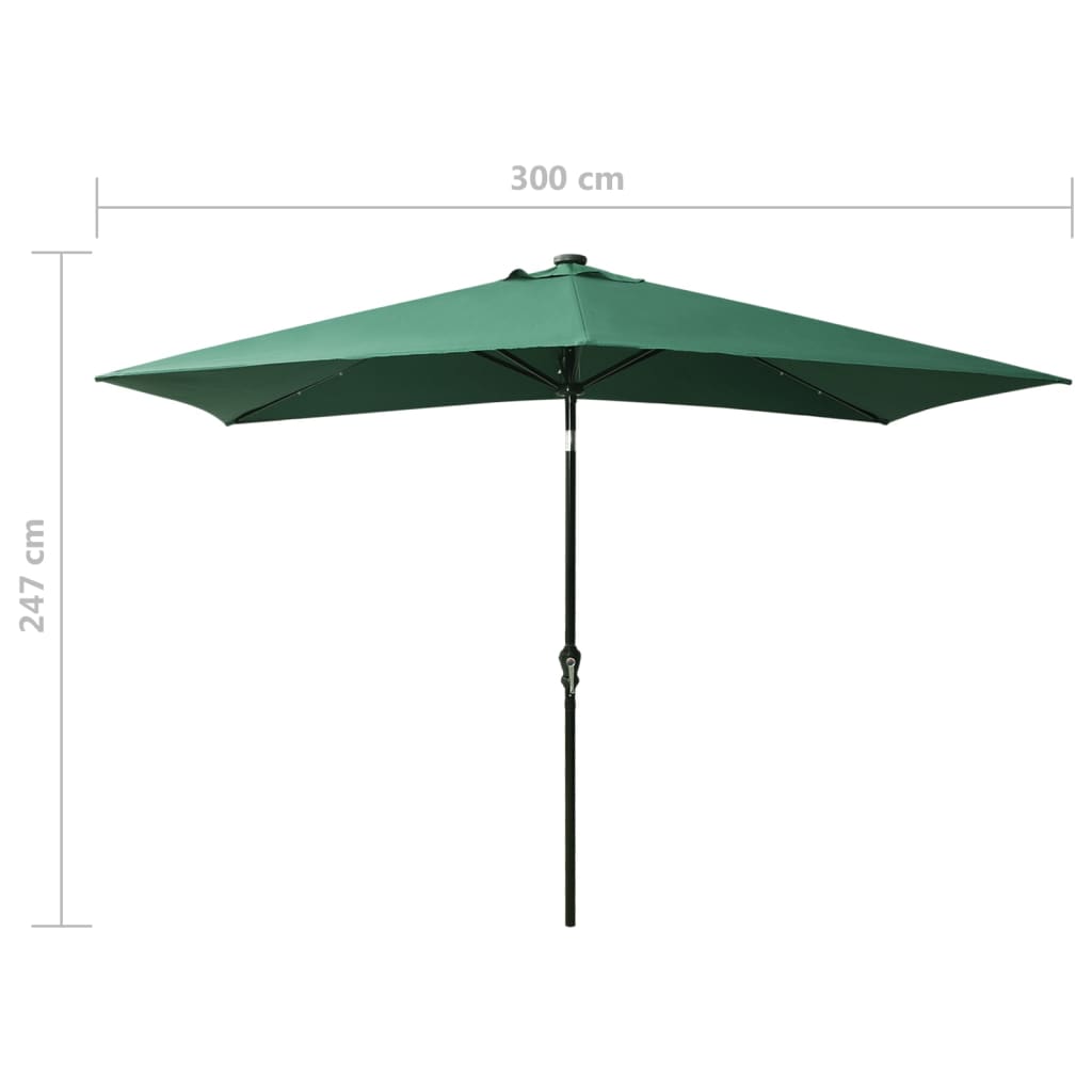 Garden Parasol with LEDs and Steel Pole Green 6.6'x9.8'