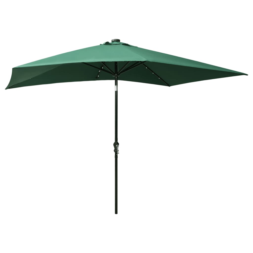 Garden Parasol with LEDs and Steel Pole Green 6.6'x9.8'