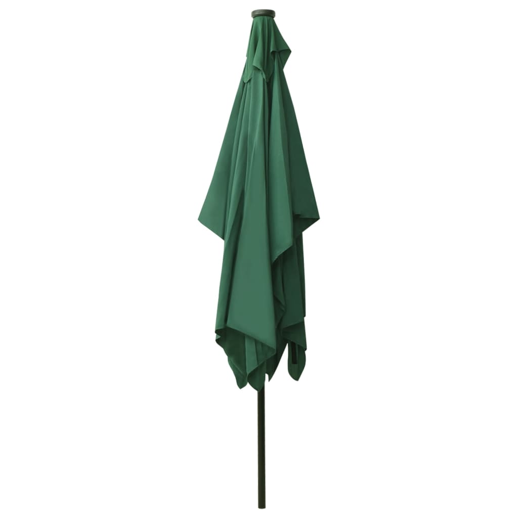 Garden Parasol with LEDs and Steel Pole Green 6.6'x9.8'