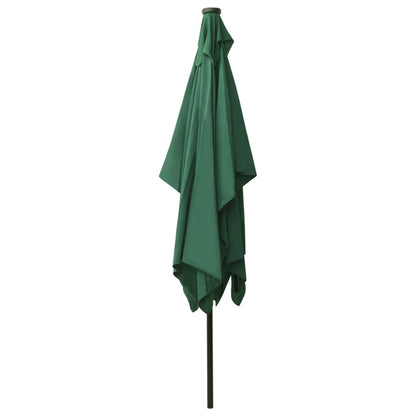 Garden Parasol with LEDs and Steel Pole Green 6.6'x9.8'