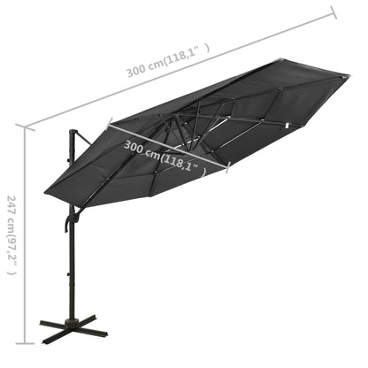 Garden Parasol | Anthracite | Polyester, Powder-Coated Aluminium | 3x3 m