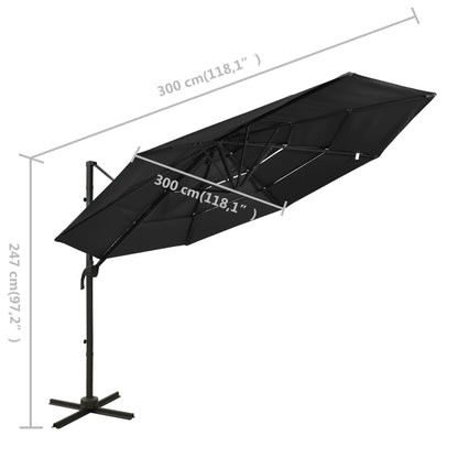 Garden Parasol | Black | Polyester | 3x3 meters | Foldable