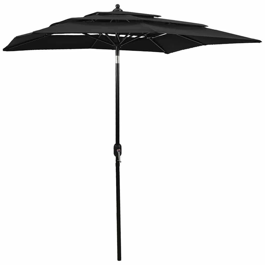 313850 vidaXL 3-Tier Garden Parasol with Aluminium Pole Black 2x2 m