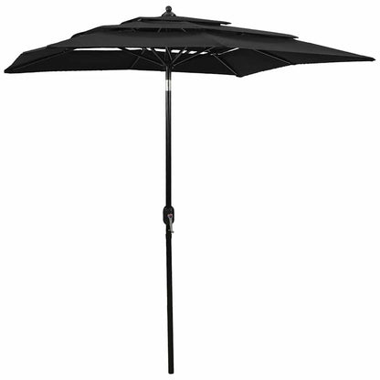 313850 vidaXL 3-Tier Garden Parasol with Aluminium Pole Black 2x2 m