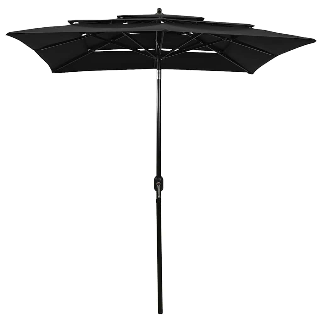 313850 vidaXL 3-Tier Garden Parasol with Aluminium Pole Black 2x2 m