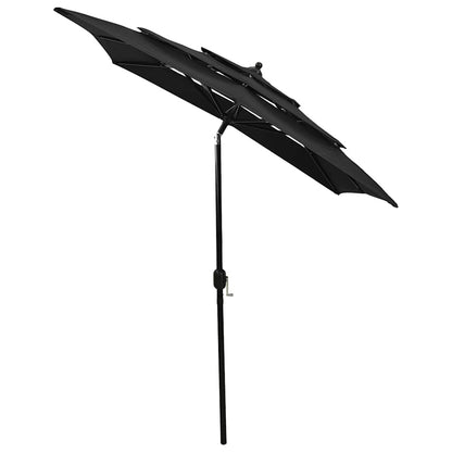 313850 vidaXL 3-Tier Garden Parasol with Aluminium Pole Black 2x2 m