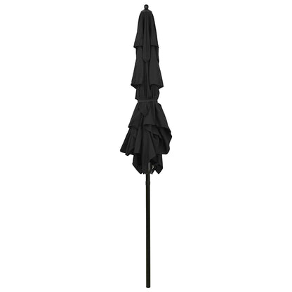 313850 vidaXL 3-Tier Garden Parasol with Aluminium Pole Black 2x2 m