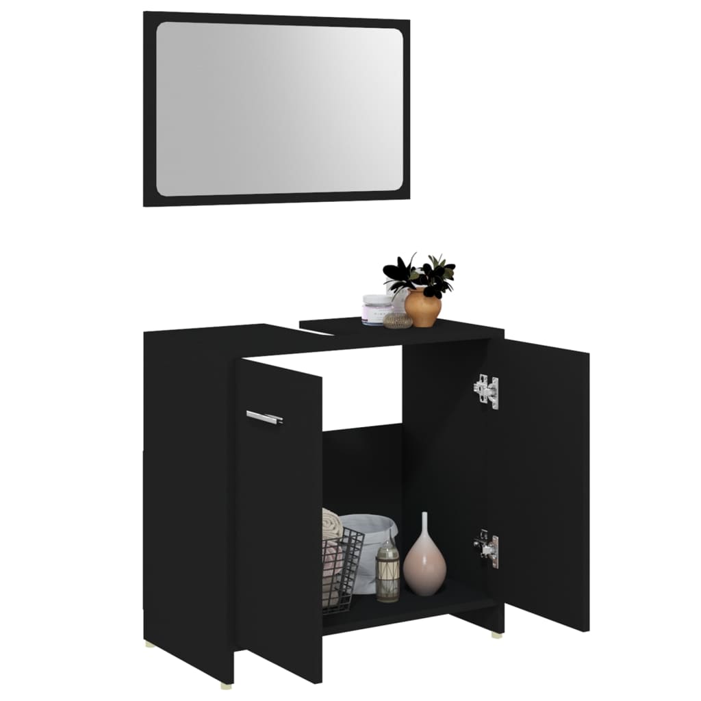 3 Piece Bathroom Furniture Set Black Engineered Wood