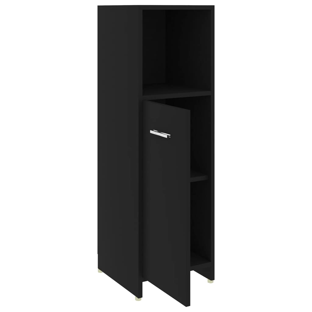 3 Piece Bathroom Furniture Set Black Engineered Wood