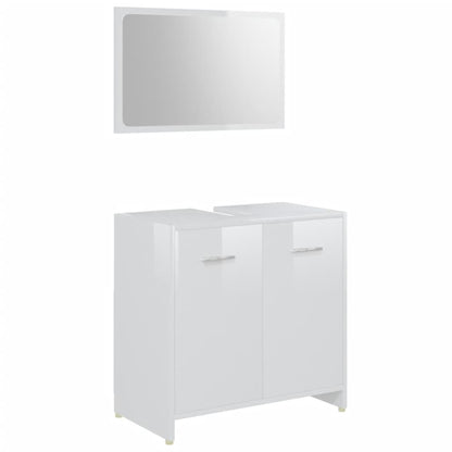 3 Piece Bathroom Furniture Set High Gloss White Engineered Wood