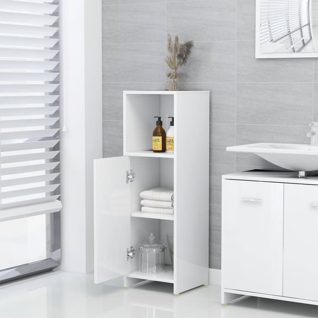 3 Piece Bathroom Furniture Set High Gloss White Engineered Wood