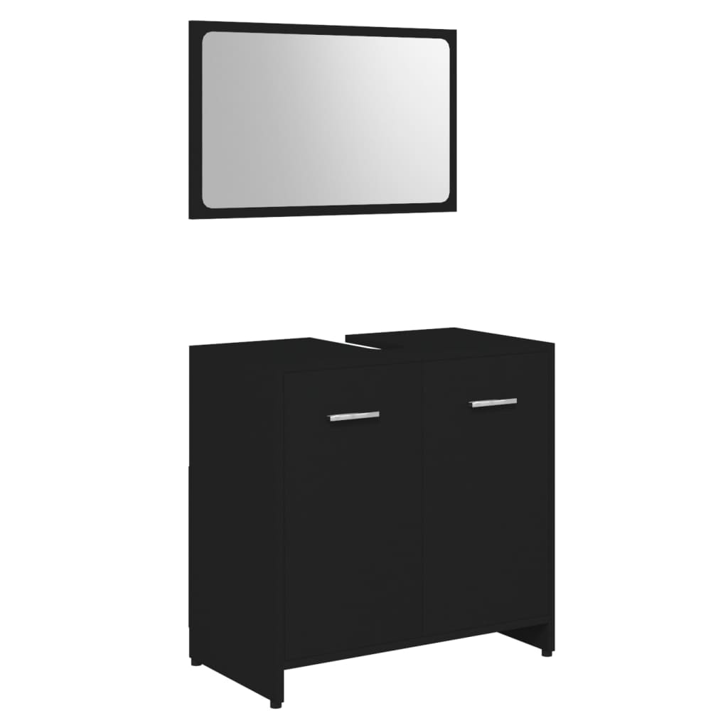 3 Piece Bathroom Furniture Set Black Engineered Wood