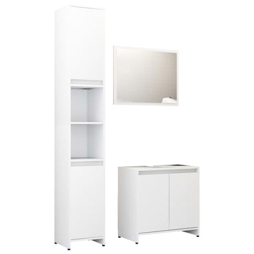 3 Piece Bathroom Furniture Set White Engineered Wood