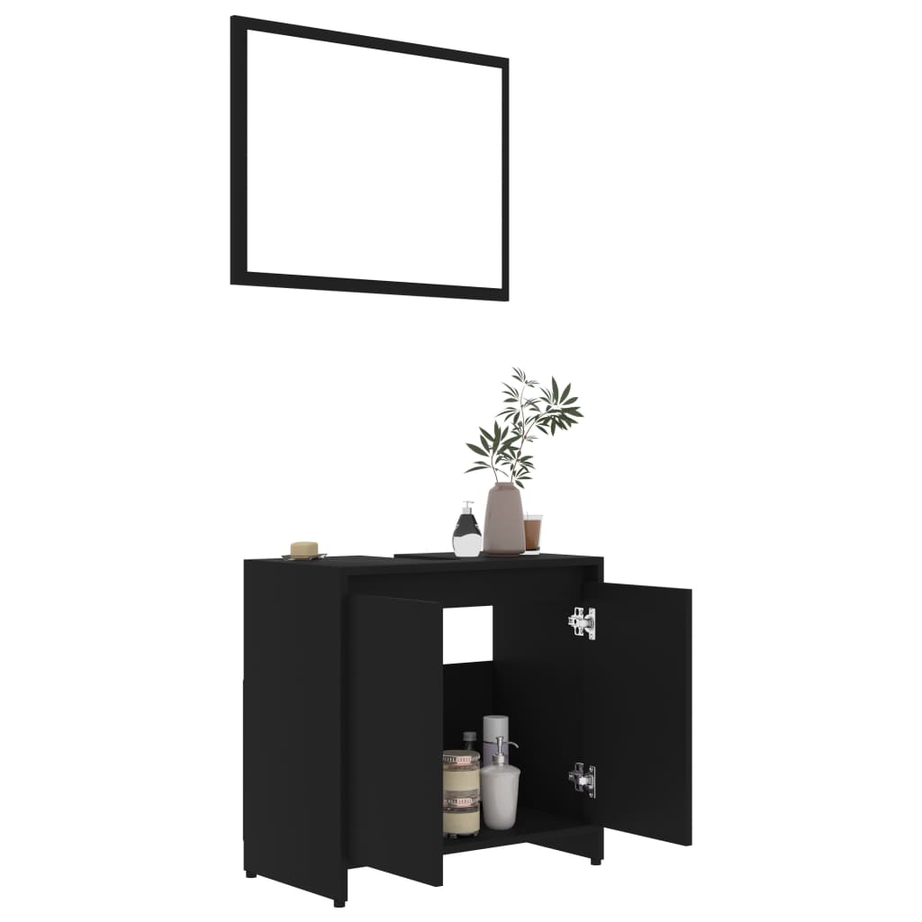 3 Piece Bathroom Furniture Set Black Engineered Wood