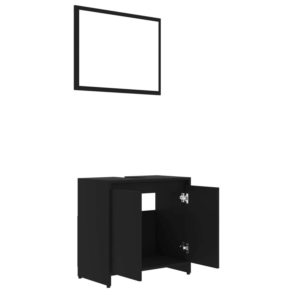 3 Piece Bathroom Furniture Set Black Engineered Wood