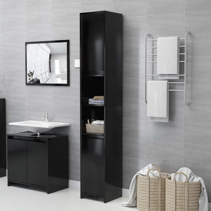 3 Piece Bathroom Furniture Set Black Engineered Wood