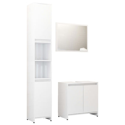 3 Piece Bathroom Furniture Set High Gloss White Engineered Wood