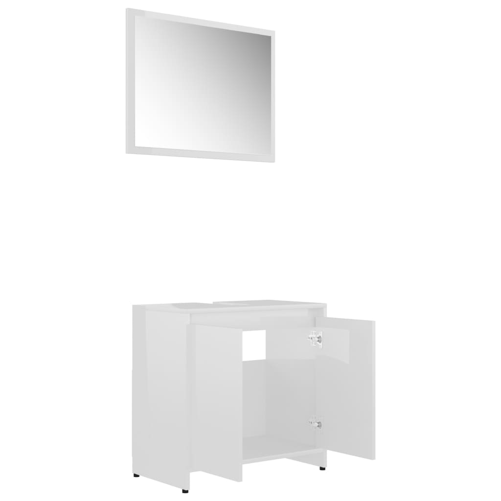 3 Piece Bathroom Furniture Set High Gloss White Engineered Wood