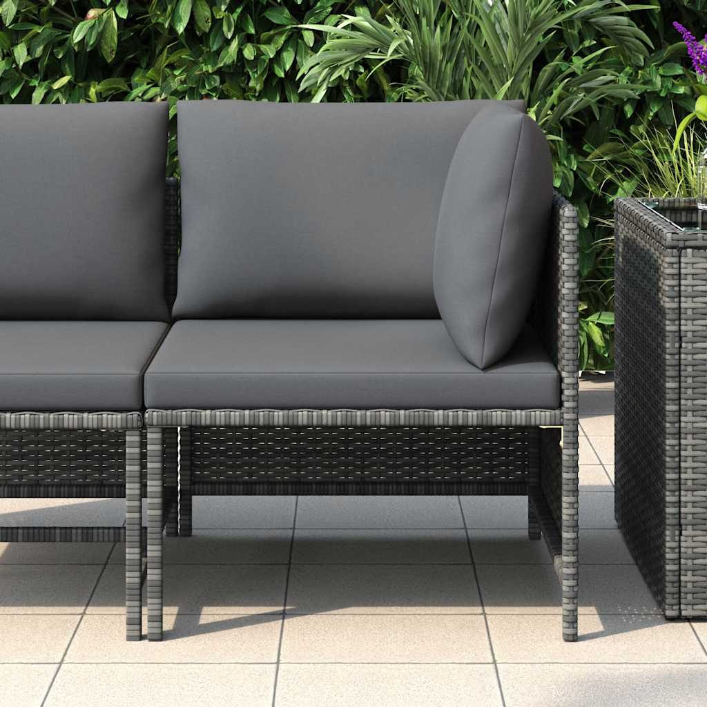 Sectional Corner Sofa with Cushions Gray Poly Rattan