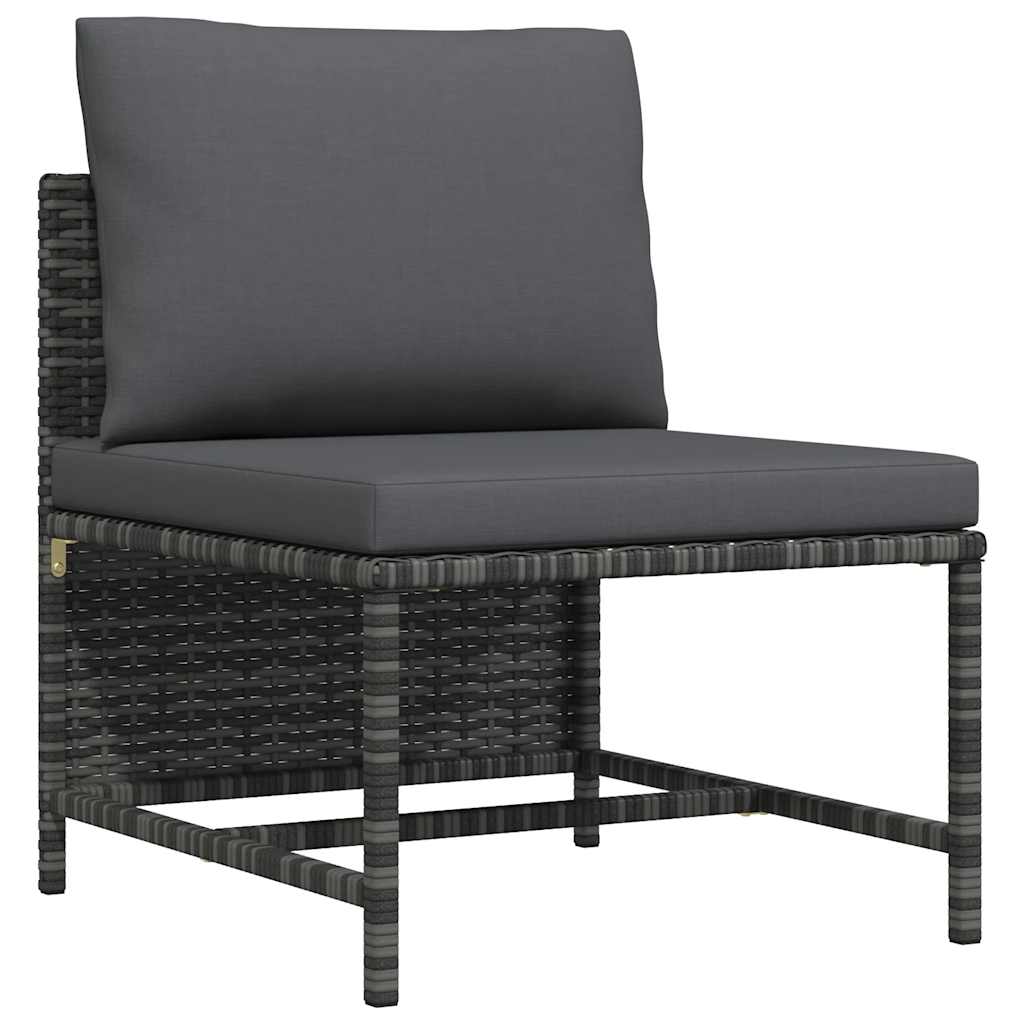 Sectional Middle Sofa with Cushions Gray Poly Rattan