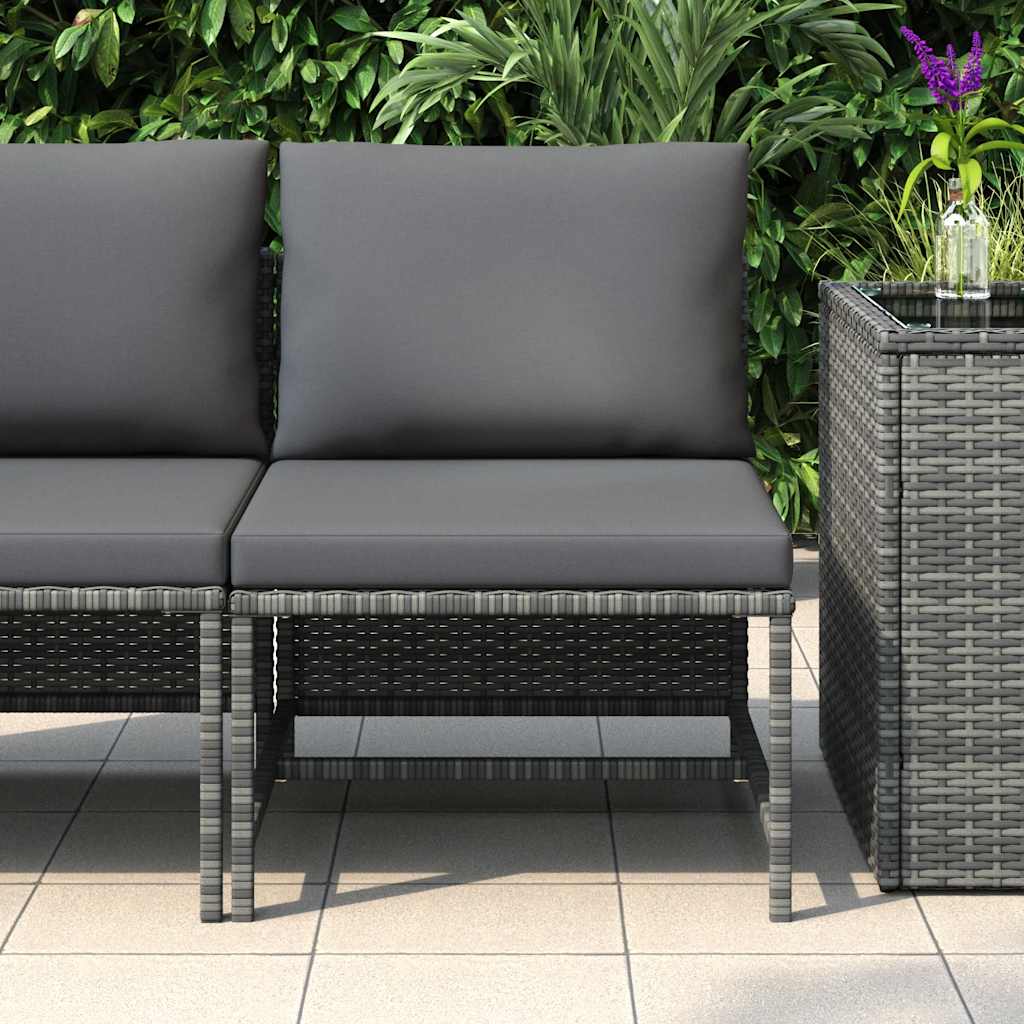 Sectional Middle Sofa with Cushions Gray Poly Rattan