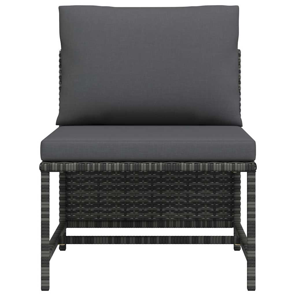 Sectional Middle Sofa with Cushions Gray Poly Rattan