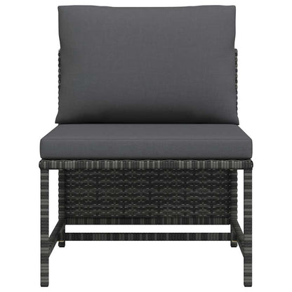 Sectional Middle Sofa with Cushions Gray Poly Rattan