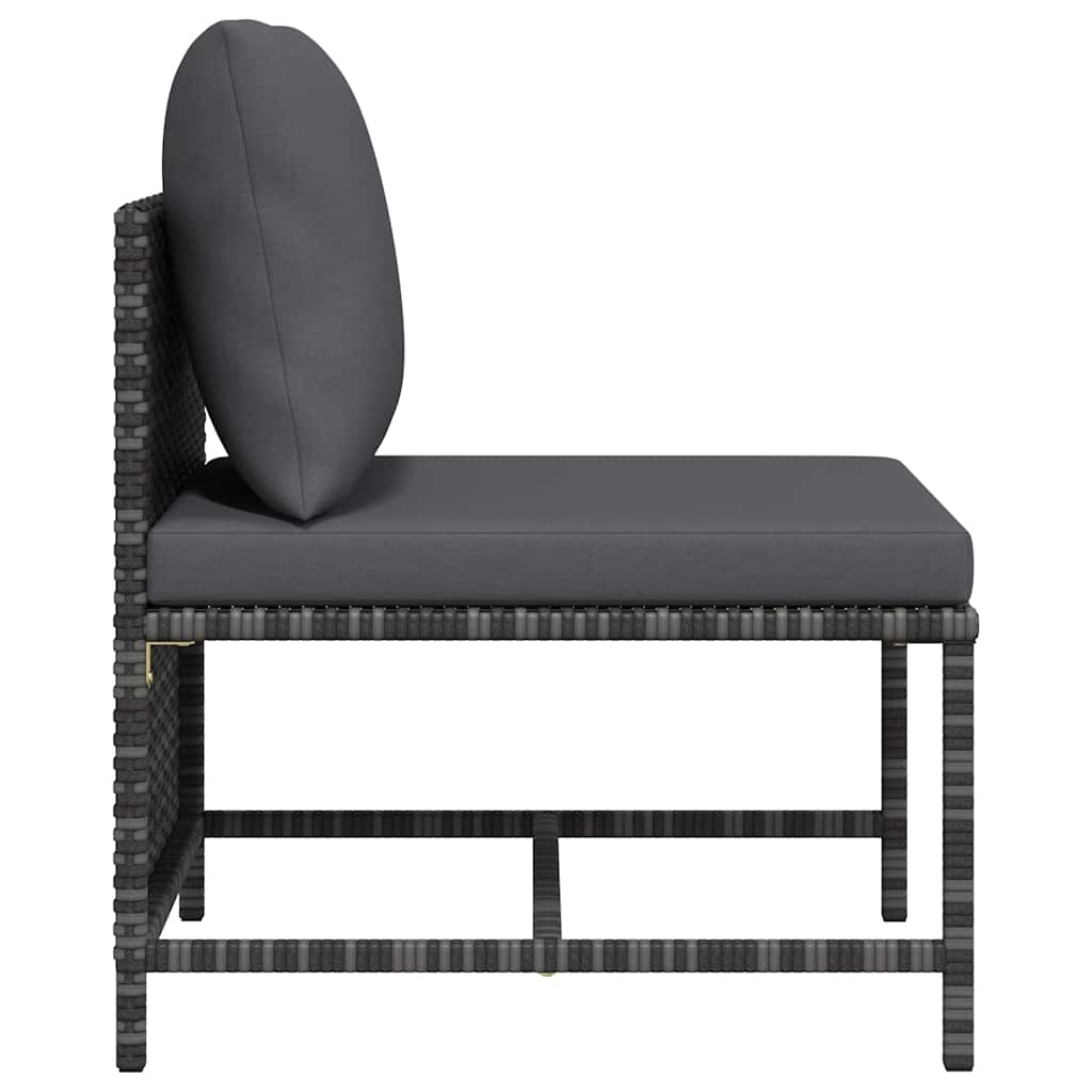 Sectional Middle Sofa with Cushions Gray Poly Rattan