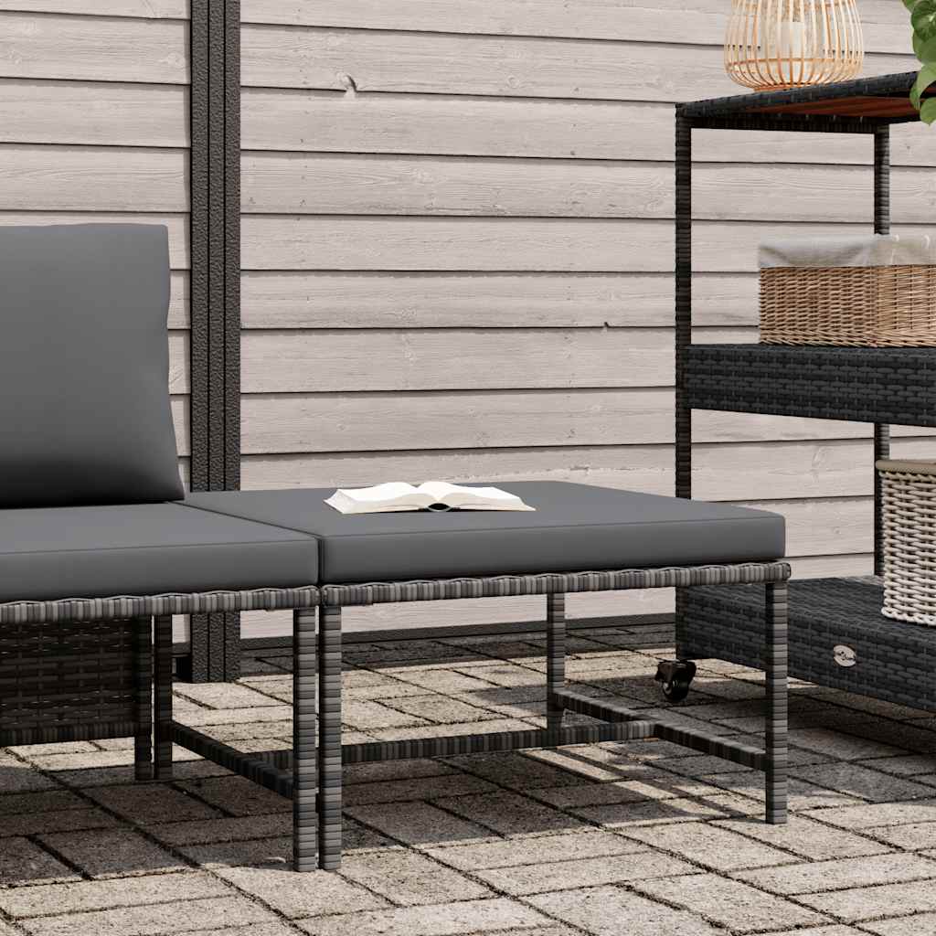 Sectional Footrest with Cushion Gray Poly Rattan