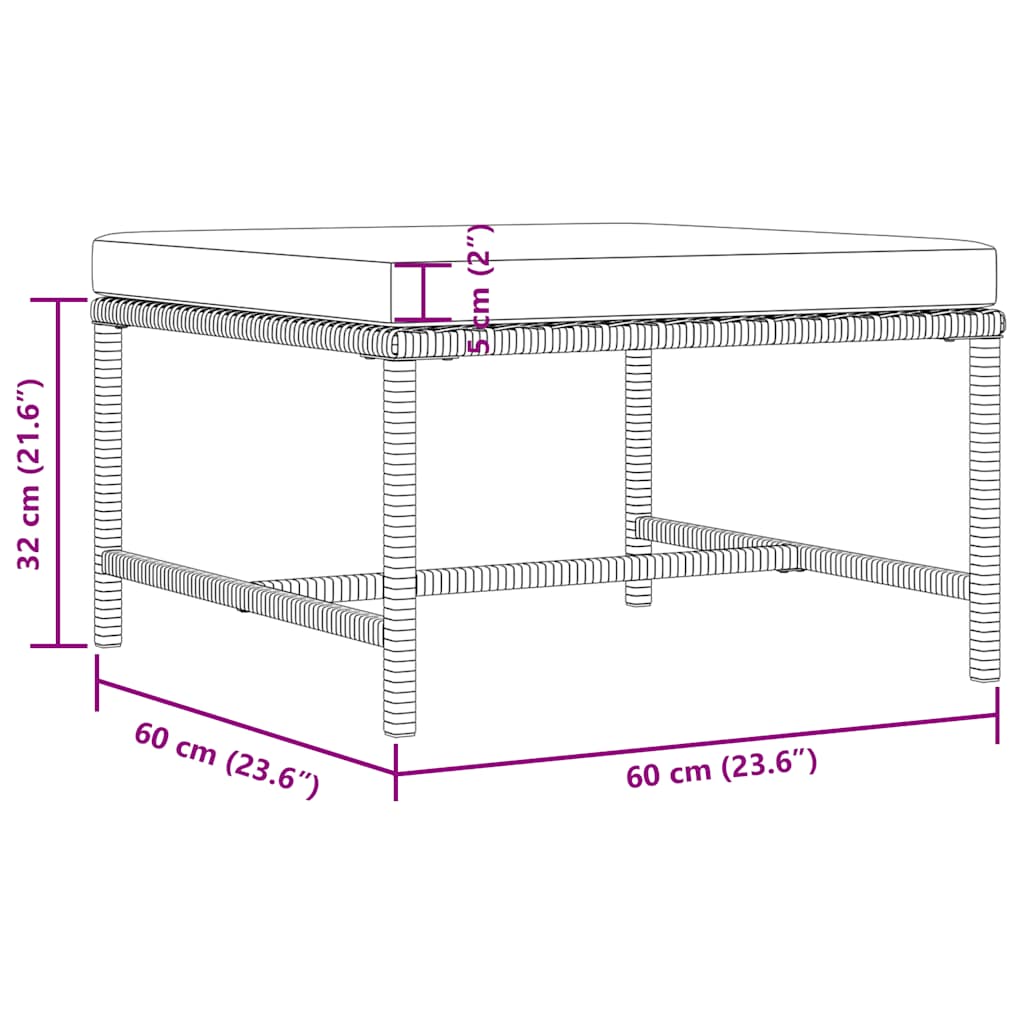 Sectional Footrest with Cushion Gray Poly Rattan