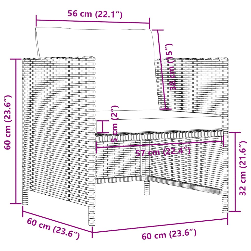 Patio Sofa with Cushions Gray Poly Rattan