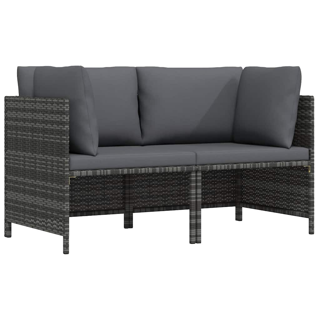 2-Seater Patio Sofa with Cushions Gray Poly Rattan