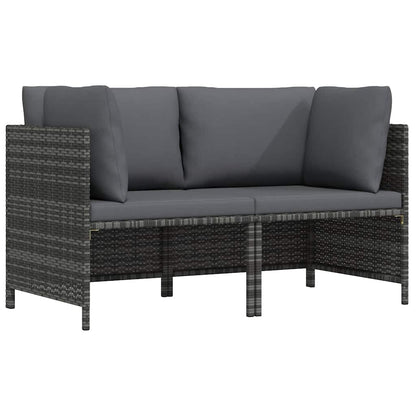 2-Seater Patio Sofa with Cushions Gray Poly Rattan