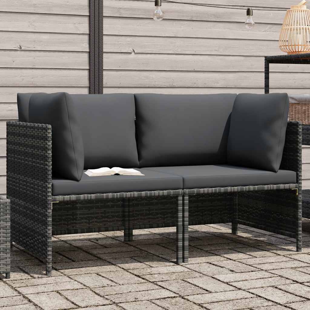 2-Seater Patio Sofa with Cushions Gray Poly Rattan