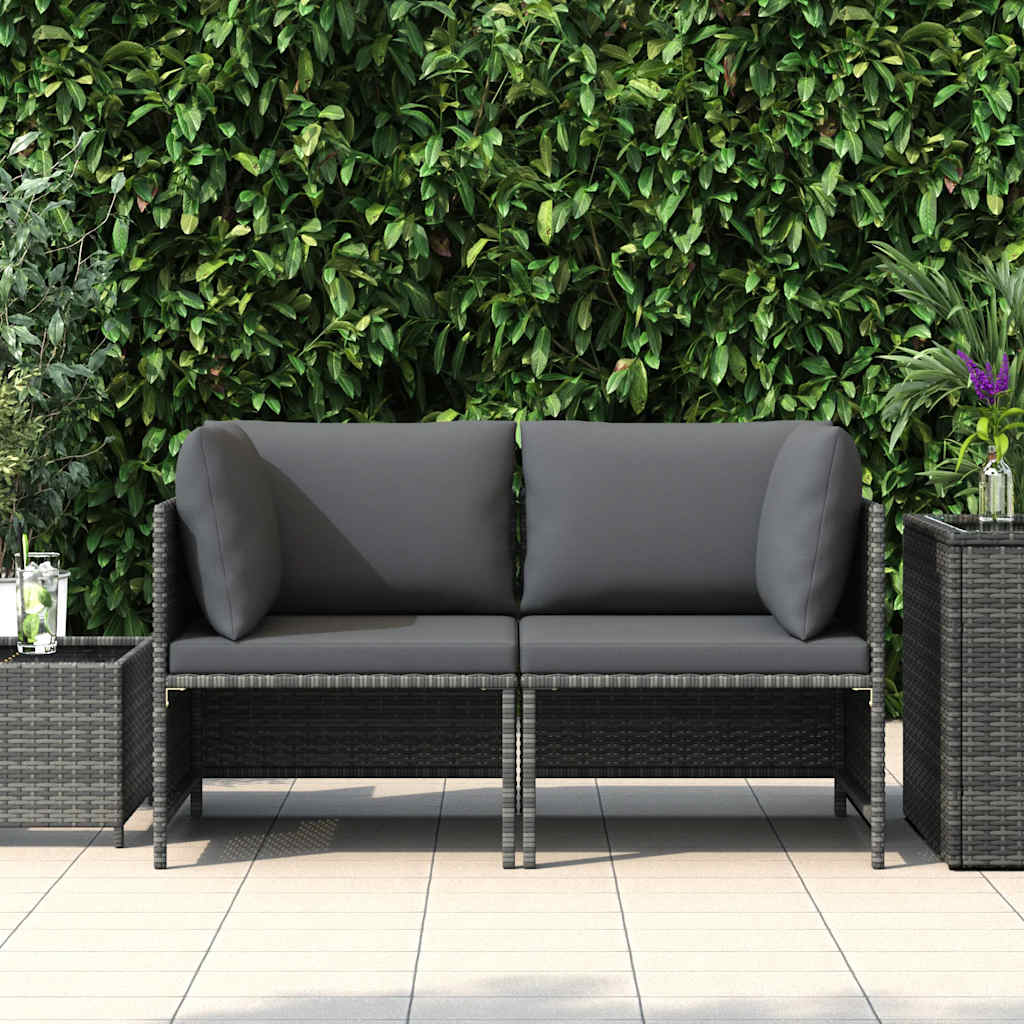 2-Seater Patio Sofa with Cushions Gray Poly Rattan