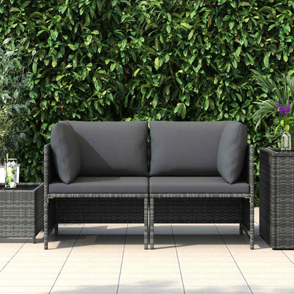 2-Seater Patio Sofa with Cushions Gray Poly Rattan